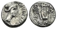 Roman Republican Q. Caepio Brutus, 43-42 BC. Denarius (Silver, 14.90 mm, 3.58 g). Military mint traveling with Brutus in Lycia. LEIBERTAS Head of Libertas to right, wearing hair rolled back and collec