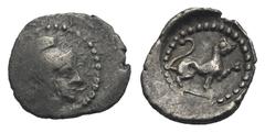 Greek LYCIA. Tlos. Circa 425-360 BC. Hemiobol (Silver, 8.14 mm, 0.32 g). Helmeted head of Athena left, within dotted border. Rev. Lion sitting right, front paw raised, within dotted border. Müseler VI