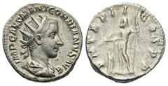Roman Empire Gordian III, 238-244. Antoninianus (Silver, 20.70 mm, 4.59 g). Rome, 239. IMP CAES M ANT GORDIANVS AVG Radiate, draped and cuirassed bust of Gordian to right. Rev. P M TR P II COS P P Jup