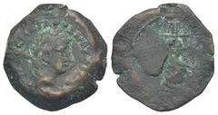 Staffieri Collection of Roman Alexandria Egypt. Alexandria. Otho, 69. Obol (Bronze, 21.60 mm, 6.07 g). Dated RY 1 (= 69). [ΜΑΡΚ] ΟΘΩΝ [ΚΑΙΣ ΣΕΒ ΑΥΤ] Laureate head to right. Rev. Canopic jar of Osiris 