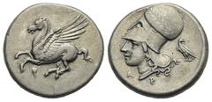 Greek CORINTHIA. Corinth. Circa 375-300 BC. Stater (Silver, 21.00 mm, 8.57 g). Pegasus flying left; Ϙ below. Rev. Helmeted head of Athena left; A-P flanking neck truncation; to right, eagle standing l