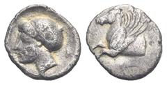 Greek CORINTHIA. Corinth. Circa 350-300 BC. Hemidrachm (Silver, 11.00 mm, 1.00 g) Head of Aphrodite left, wearing sakkos, Λ to right. Rev. Forepart of Pegasus left, koppa below (not visible). BCD Cori