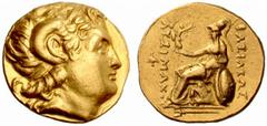 Kings of Thrace. Kings of Thrace. Lysimachos (323-281 BC). Stater. ( Au 8,44 g ) Diademed head of deified Alexander the Great to right, with the horn of Ammon above his ear. R/ BASILEWS LUSIMACOU Athe