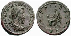 Antoninus Pius - Diadumenianus Macrinus (217-218 AD). Sestertius. ( 26,57 g ) 218 AD. IMP CAES M OPEL SEV MACRINVS AVG Draped, cuirassed and laureate bust right. R/ P M TR P I I COS PP Macrinus seated