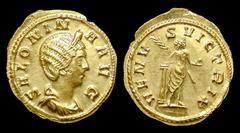 SALONINA Aureus, 2,16 g. Lugdunun, 257 - 258 A.D. Obverse: SALONINA AVG.; Bust of Salonina. Reverse: VENVS VICTRIX.; Venus, palm, globe, column. Reference: Calicó 3683 (this coin); C 133; RIC 4 (var.)