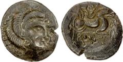 Ancient - Celtic CELTIC: Gaul, Coriosolites, BI stater (6.71g), ca. 100-50 BC, DT-2340, Celticized male head right // rider on horseback right, boar right below, Choice VF.