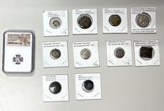 Group Lots - Ancient ANCIENT GREECE: LOT of 6 AR & 5 AE coins, including 3 Alexandrian drachms, 1 Seleukos I hemidrachm (SC-133.5, NGC Ch Fine), 1 Ptolemy XII tetradrachm (year 17 = 65/4 BC) and 3 Pto
