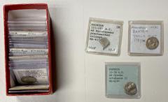 Group Lots - Ancient ANCIENT & MEDIEVAL: LOT of 1 AV, 7 AR, and 15 AE coins, including Roman Republic: an AE quadrans, a Mark Antony legionary denar (both quite worn); Roman Empire: 12 coins from Gord