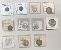 Group Lots - Islamic MEDIEVAL ISLAMIC: LOT of 9 silver and 2 copper coins, Silver: Tabaristan, hemidrachm (2 pcs, one each of Farkhan and 'Umar, both VF-EF and common); Umayyad, dirham (1, Wasit AH120