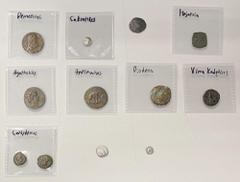 Group Lots - Ancient BACTRIA: LOT of 12 coins, all AE units unless otherwise noted, including Sophytes (AR obol, VG-F), an early Bactrian AR unit imitating Athens (1.63g), Diodotos I/II (AE unit), Dem