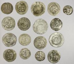 Group Lots - Ancient SASANIAN KINGDOM: LOT of 17 silver drachms, including Sasanian: Shahpur I (2 pcs, one clipped), Varhran II (1, type Göbl-64, appears to have had mount removed), Shahpur II (1), Va