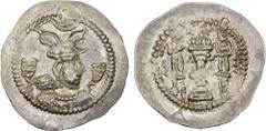 Ancient - Central Asia HEPHTHALITE: Anonymous, ca. 486-490+, AR drachm (4.36g), G-, derived from Göbl-176 of Peroz, with normal winged crown of Peroz, no obverse text, blundered reverse text, XF-AU, R