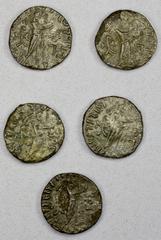 India - Ancient INDO-PARTHIAN: Gondophares-Sases, 1st century AD, LOT of 5 BI tetradrachms, all Senior-242 type with king on horseback right and Zeus standing left, with minor variations in reverse co