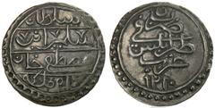 TRIPOLI: Selim III, 1789-1807, AR 10 para (3.86g), Tarabulus Gharb, AH1210, KM-61, crescent in lieu of the regnal year on the reverse, no other ornaments in the fields on the reverse, two flowers abov