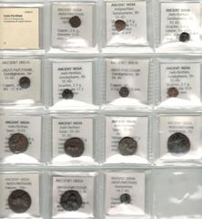 INDO-PARTHIAN: LOT of 14 bronze coins, Gondophares (all copper drachms, 7 pcs), Sasan (copper tetradrachms, 3 pcs), Orthognes (copper tetradrachm, 1 pc, pleasing vf), Pakores (copper tetradrachms, 3 p