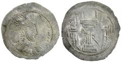 KUSHANO-SASANIAN: Anonymous, ca. 388-399, AR drachm (3.99g), G-30, in name of Sasanian Varahran IV, broad blank area between altar & attendants, fire barely visible, due to overly deep die cutting for