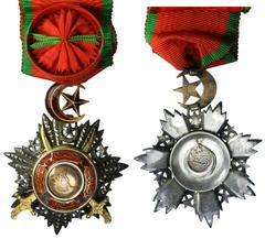 TURKEY: Abdul Mejid, 1839-1861, Mecidiye Nisani order, AH1268 (1852), Order of the Medjidie, 4th Class, civil issue, stamp of Ottoman mint on reverse. Star-shaped design with Sultan Abdul Mejid's roya