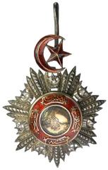 TURKEY: Abdul Mejid, 1839-1861, Mecidiye Nisani order, AH1268 (1852), Order of the Medjidie, 5th Class Breast Badge, civil issue, stamp of Ottoman mint on reverse. Star-shaped design with Sultan Abdul