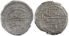 OTTOMAN EMPIRE: Mustafa Celebi, 1419-1422, AR akçe (1.23g), Edirne, AH824, A-1301, NP-38, mint name without the initial alif, rosette of 5 pellets above obverse, lovely strike, EF, R.