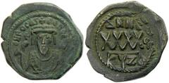 BYZANTINE EMPIRE: Phocas, 602-610, AE follis, Cyzicus, year 5, S-665, denomination XXXX, officina A, lovely strike, bold VF to EF.
