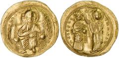 BYZANTINE EMPIRE: Romanus III Argyrus, 1028-1034, AV histamenon nomisma (4.39g), Constantinople, S-1819, Christ enthroned facing, wearing nimbus / the Virgin, nimbate, crowning the emperor Romanus, VF