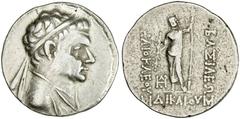 INDO-GREEK: Heliokles I, ca. 145-130 BC, AR tetradrachm (16.69g), Bop-1U, diademed bust right / Zeus standing, holding thunderbolt & scepter, Fine to VF.