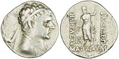 INDO-GREEK: Heliokles I, ca. 145-130 BC, AR tetradrachm (16.68g), Bop-1U, diademed bust right / Zeus standing, holding thunderbolt & scepter, Fine.
