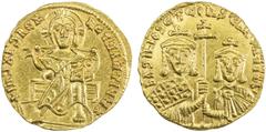 Ancient BYZANTINE EMPIRE: Basil I, the Macedonian, 867-886, AV solidus (4.44g), S-1704, Christ enthroned facing // facing busts of Basil & Constantine, lovely bold strike, EF.