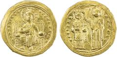 Ancient BYZANTINE EMPIRE: Romanus III Argyrus, 1028-1034, AV histamenon (4.42g), S-1819, Christ enthroned, facing, holding book of Gospels & raising right hand in benediction // the Virgin crowning th