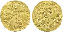 Ancient BYZANTINE EMPIRE: Michael IV, the Paphlagonian, 1034-1041, AV histamenon (4.33g), S-1819, bust of Christ // bust, wearing crown & loros, holding labarum & globus cruciger, manus Dei above, VF.