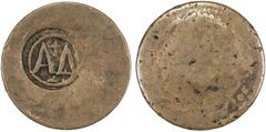 Islamic - Ottoman Empire TURKEY: AE 20 para, ND, Wilski-G1-40, St. Demetrios, Theologos, Thasos: countermark AΔ with cross above, dot & line below, on Ottoman 20 para of Abdul Mejid, possibly dated ye