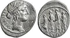 Ancients ROMAN REPUBLIC: Q. Servilius Caepio Brutus, 54 BC, AR denarius (3.48g), Rome, S-397, Crawford 433/1, head of Libertas right // L. Junius Brutus walking in procession between 2 lictors, preced