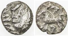 Ancient ANCIENT BRITAIN (CELTIC): AR 10mm (0.97g), ND (1st century AD), Mack-446B, Celtic Britain piece probably from South of the Thames River (Mack), head left with large eye // horse left, light ox