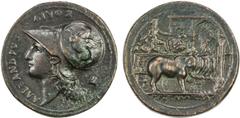 Ancient - Greek ANCIENT: AE medal (27.59g), 38mm, AΛEΞANΔPOΣ ΔIYOΣ, head of Athena, with Corinthian helmet // PEPΣIΣ AΛAOΣITA (sic); triumphal arch through which processes helmeted Alexander on a deco