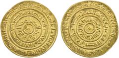 Islamic - Egypt & Syria FATIMID: al-Mustansir, 1036-1094, AV dinar (3.84g), Tarabulus (Trablus), AH446, A-719A, wonderful strike, perfectly centered, EF, ex Jim Farr Collection.
