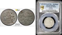 Ottoman Empire TURKEY: Abdul Hamid I, 1774-1789, AR 10 para, Kostantiniye, AH1187 year 1, KM-383, bold strike, traces of original luster, cleaned, PCGS graded About Unc details.