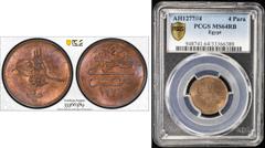 Islamic - Ottoman Empire OTTOMAN EGYPT: Abdul Aziz, 1861-1876, AE 4 para, Misr, AH1277 year 4, KM-240, PCGS graded MS64 RB.