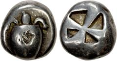 Ancient - Greek AEGINA: AR stater (12.01g), ca. 525-480 BC, HGC-6/429, Meadows Aegina Group IIb, sea turtle // incuse square with mill-sail pattern, banker's mark on shell, Fine.