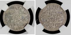 Islamic - Ottoman Empire OTTOMAN TURKEY: Abdul Hamid I, 1774-1789, AR 5 para, Kostantiniye, AH1187 year 10, KM-380, flower branch right of toughra, NGC graded MS63. Incorrectly labeled year 1 on the s