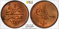 EGYPT (OTTOMAN): Abdul Aziz, 1861-1876, AE 4 para, Misr, AH1277 year 4, KM-240, a superb red lustrous example! PCGS graded MS64+RD.