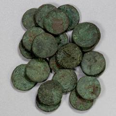 Group Lots - India INDO-SCYTHIAN: LOT of 22 debased billon tetradrachms, Azes II, ca. 35 BC to 5 AD, king on horseback // Pallas standing, probably all the same type, late issues of Azes II or posthum