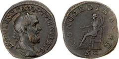 Ancient - Greek & Roman ROMAN EMPIRE: Pupienus, April-July 238, AE sestertius (22.67g), Rome, RIC-20, laureate, draped and cuirassed bust right, IMP CAES M CLOD PVPIENVS AVG // Concordia seated left, 
