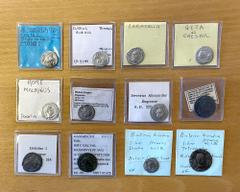 Group Lots - Ancient ROMAN EMPIRE: LOT of 12 coins, including AR denarii of Clodius Albinus (F-VF), Caracalla (VF+), Geta (VF+), Macrinus (VF, rough surfaces), Elagabalus (near EF), Severus Alexander 