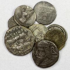 Group Lots - Ancient PARTHIAN KINGDOM: LOT of 6 AR drachms & 2 BI tetradrachms, including Drachms: Gotarzes II (Shore-364, 2 pcs, one VF, the other VF-EF); Pakores II (Shore-399, VF), Vologases III (S