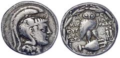 Altgriechische Münzen Attika Athen Tetradrachme "neuer Stil" 196/87 v.Chr. ΜΙΚΙΩΝ ΕΥEΡΥΚΛΕ ΠΑΡΑ. 16,55 g. schön/sehr schön. BMC 462.