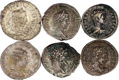 Lots antiker Münzen Römer Kaiserzeit 6 Denare der Severer: Septimius Severus, Julia Soemias, Caracalla, Geta, Elagabal, Severus Alexander. sehr schön und besser