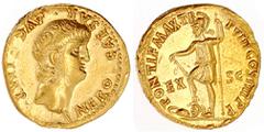 Römische Goldmünzen Römische Goldmünzen, Kaiserzeit, Nero, 54-68 Aureus 61/62. NERO CAESAR AVG IMP. Kopf r./PONTIF MAX TRP VIII COS IIII PP EX SC. Virtus steht l., hält Speer und Parazoinum den Fuß au