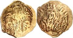Byzantinische Goldmünzen Kaiserreich Andronicus II. und III., 1325-1334 Hyperpyron 1325/1334, Constantinopel. Christus segnet beide Kaiser/Madonna zwischen Stadtmauern. 4,2 g. fast vorzüglich, überdur