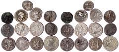Lots antiker Münzen Römer Republik Kl. Sammlung von 13 Münzen: AE Sextans Merkurkopf/Prora, Quinar P. Sabinius, 11 Denare, u.a. L. Thorius Balbus, Servilius Rullus, M. Sergius Silus, M. Porcius Laeca,