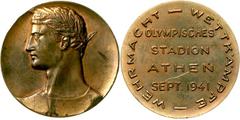 Georg II. 1922-1923, 1935-1947. Bronzemedaille 1941 a.d. Wehrmachts-Wettkämpfe im Olymp. Stadion Athen. 45 mm. sehr schön, Kratzer, Randfehler